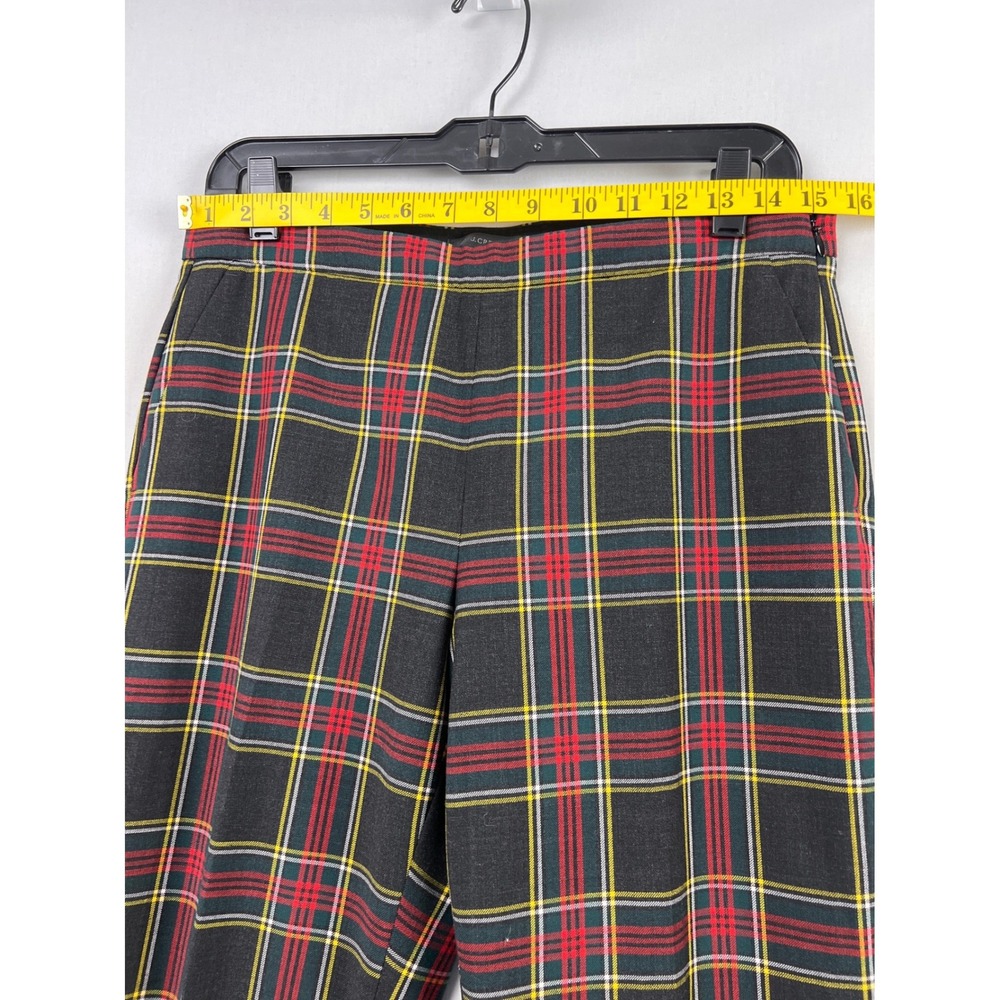 J.Crew Tartan Plaid Wool Blend Slim Trousers Womens 6 Green Red Side Zip Holiday - Picture 3 of 12